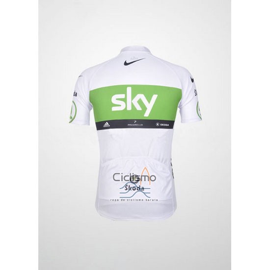 Sky Lider Ropa Ciclismo Culotte Corto 2012 Hombre Mangas Cortas Blanco y Verde